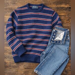 Puritan Wool Blend Vintage Ski Sweater Navy Red & White Striped Large